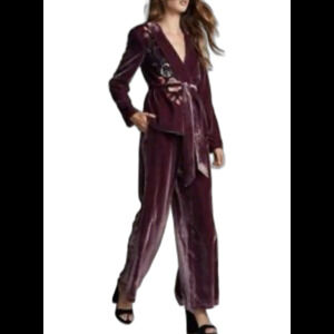 Women's Velvet jacket Y2k Pants Wide Leg Whimsical Fairy Grunge Floral SZ 4 Rare